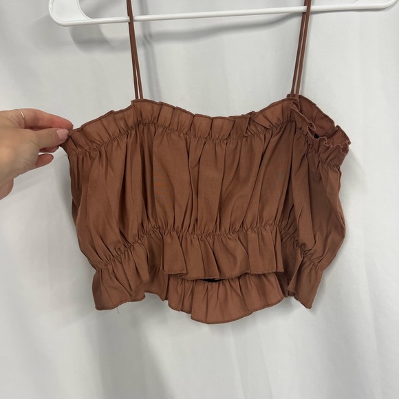 Brown Ruffle Detail Spaghetti Strap Crop Top - Picture 3 of 3